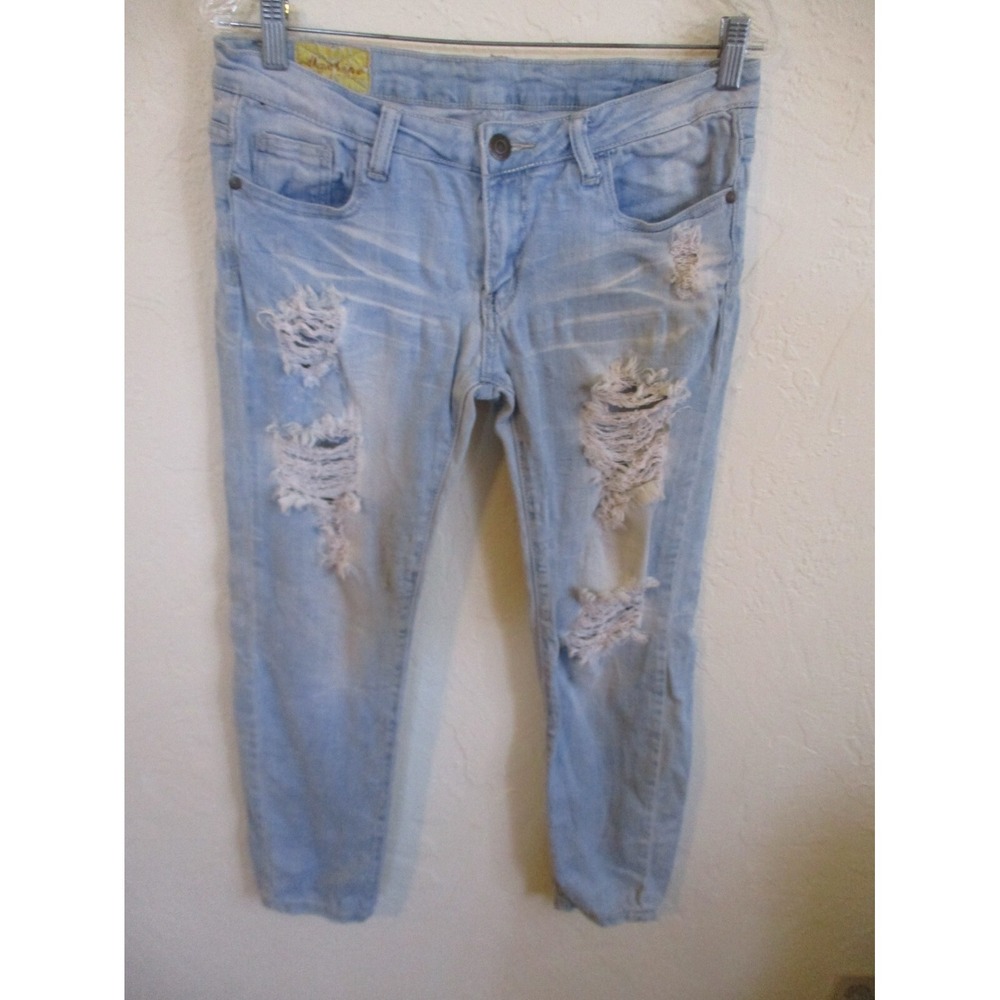 Women's Machine Skinny Destructed Light Wash Stretch Blue Jeans Size 13